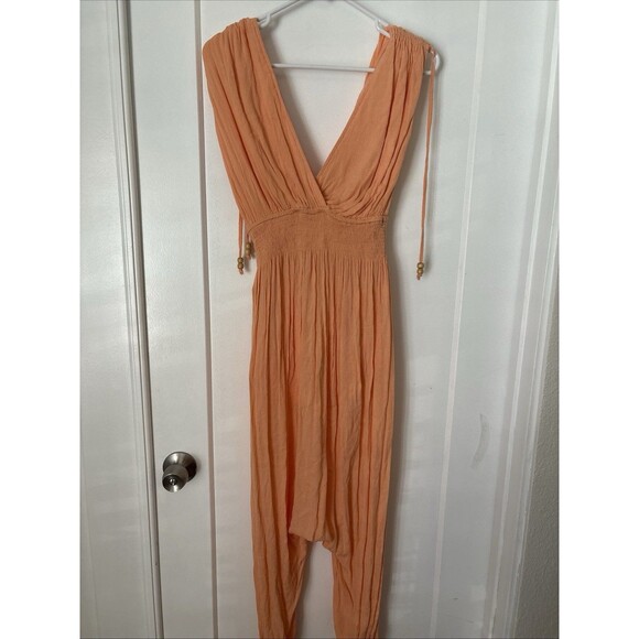 Free People Beach Yoga Boho Gauze Jumpsuit, Harem Pant, Smocked Elastic Waist - Picture 7 of 12